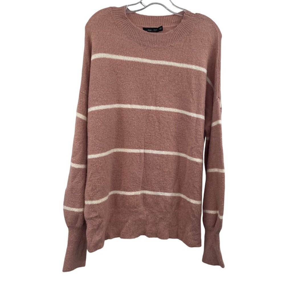 Doe & Rae Women's Striped Pullover Sweater Pink/White Size Large